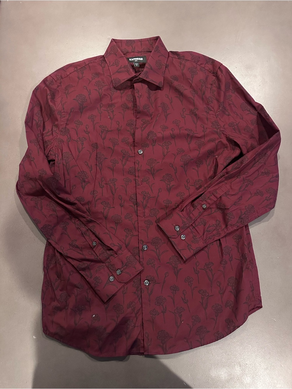 Express Men’s Burgundy Floral Button-Down Shirt